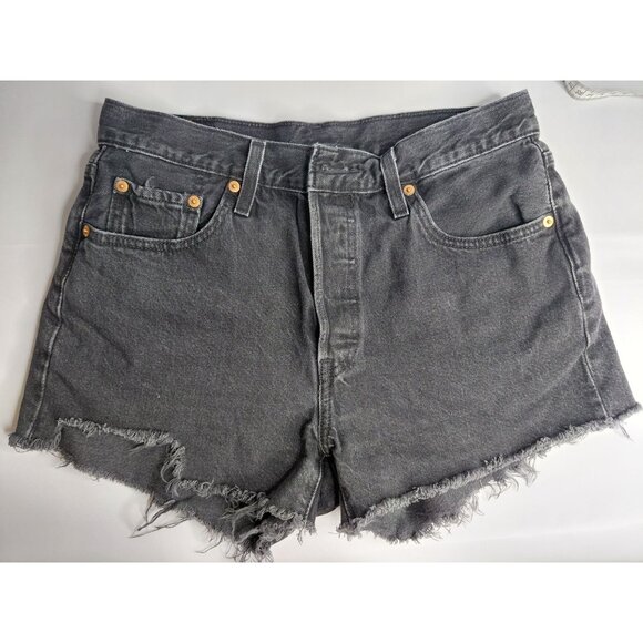 Levis 501 Gray Denim Cut-Off Shorts W29 Distressed Frayed Hem - Picture 1 of 9